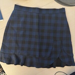 Zara Blue and Black Ruffled Plaid Mini Skirt